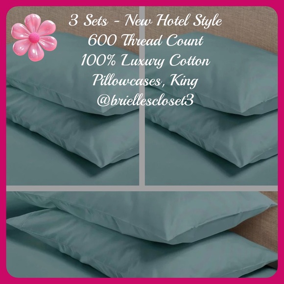 🌸 3 SETS of New Hotel Style 600 Thread Count 100% Luxury Cotton Pillowcases King - Picture 1 of 6